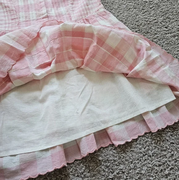 LoveShackFancy Chennedy Gingham Pleated Mini Dress In Pink Size 6 - Picture 11 of 13